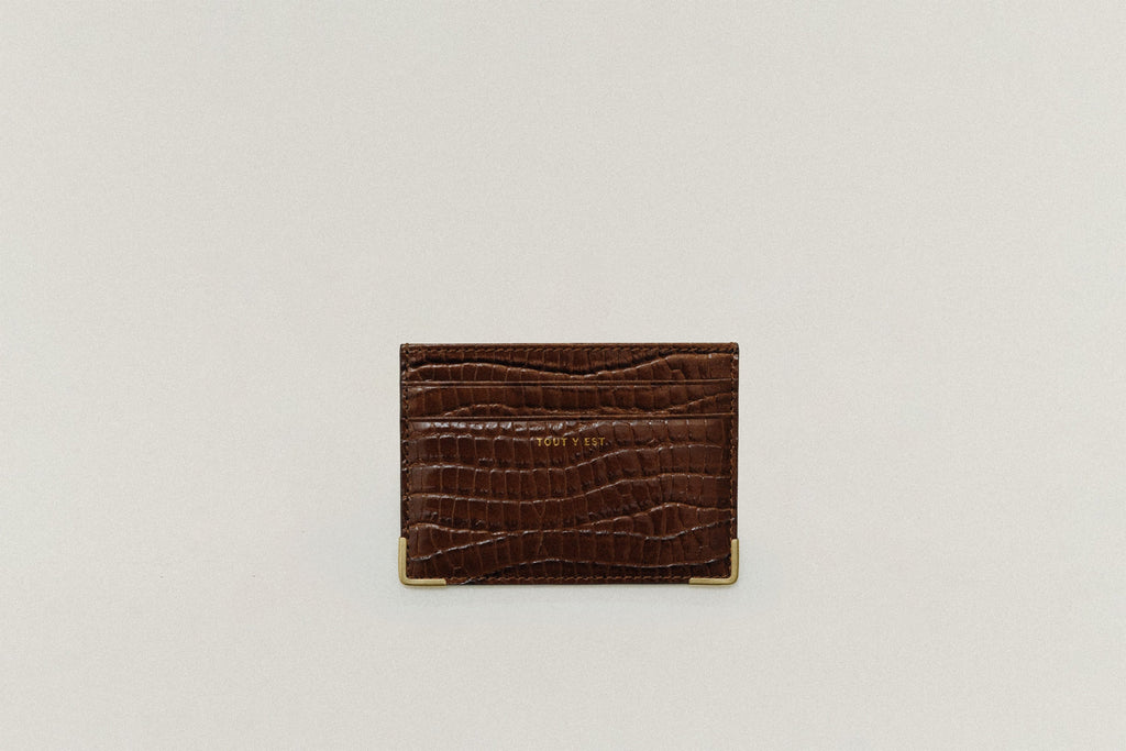 PORTE CARTES ANGLES CROCO BROWN