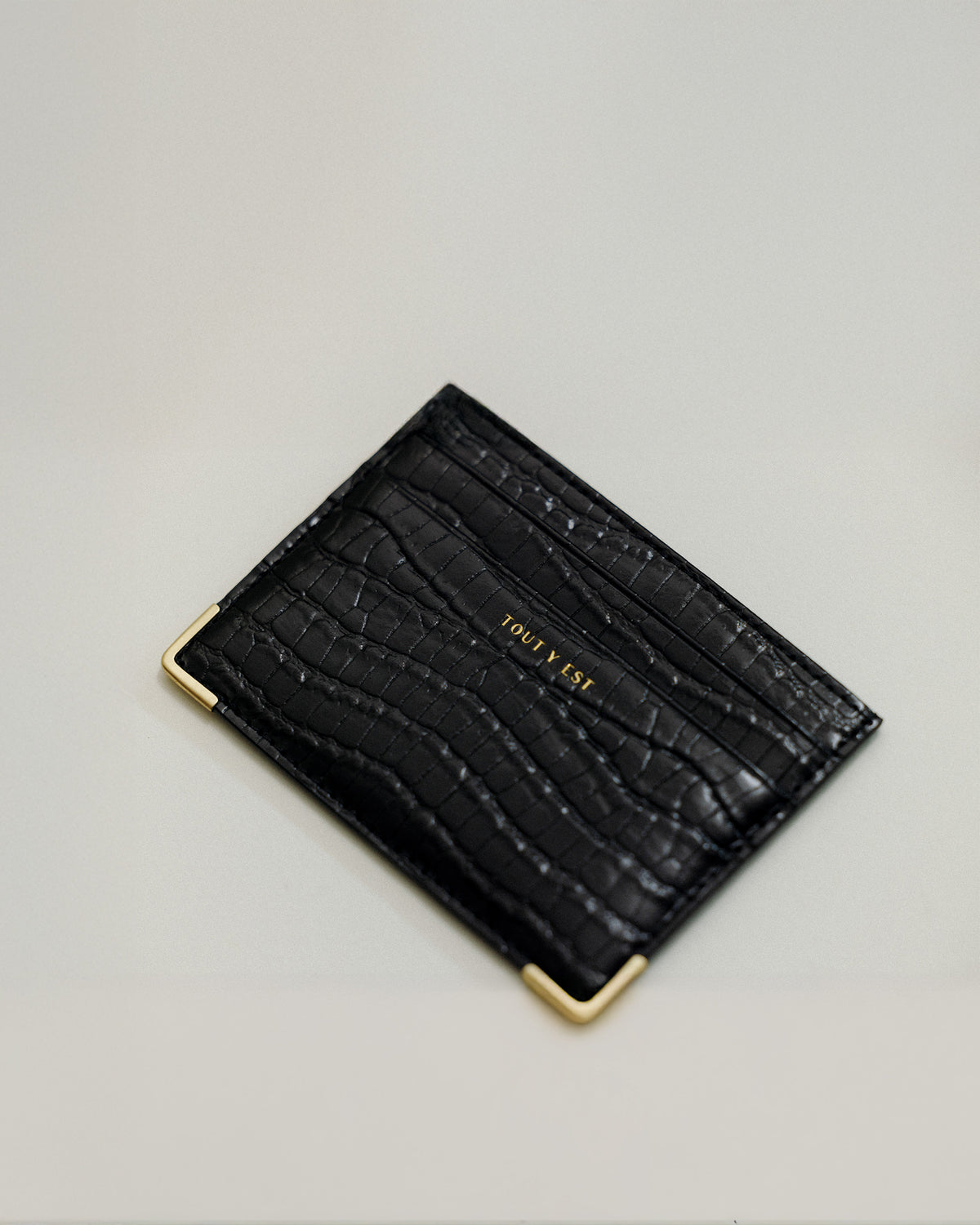 PORTE CARTES ANGLES CROCO BLACK