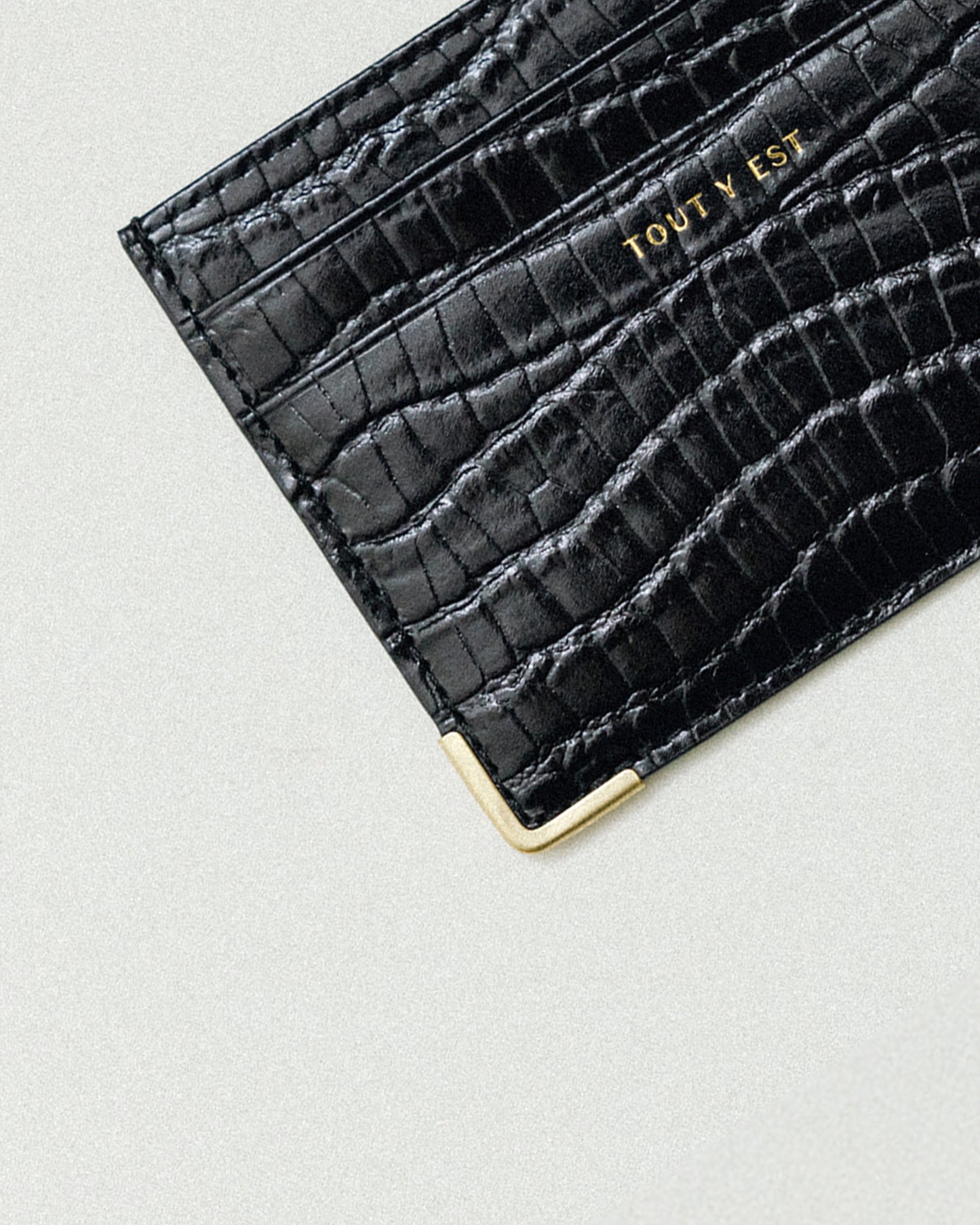 PORTE CARTES ANGLES CROCO BLACK