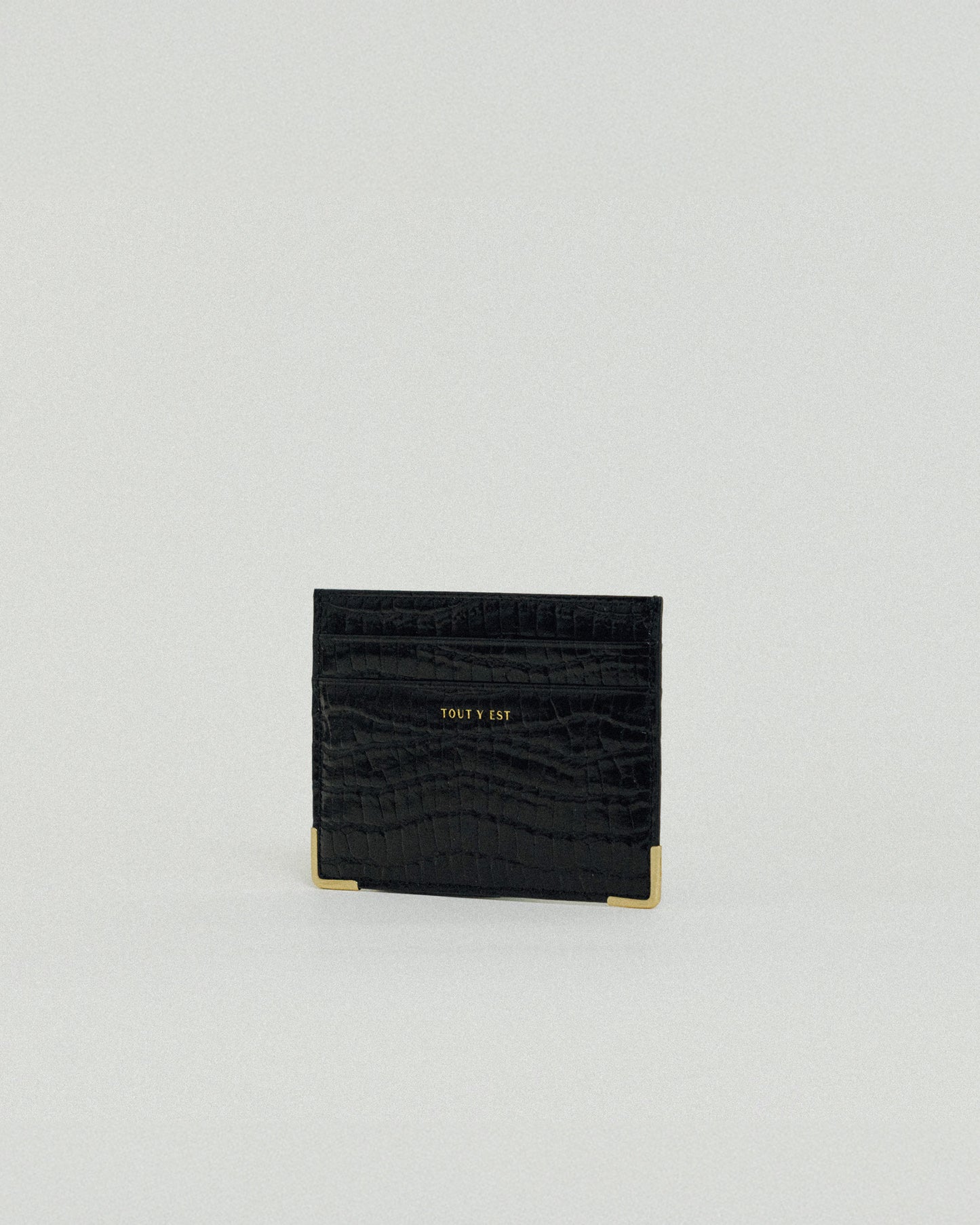 PORTE CARTES ANGLES CROCO BLACK