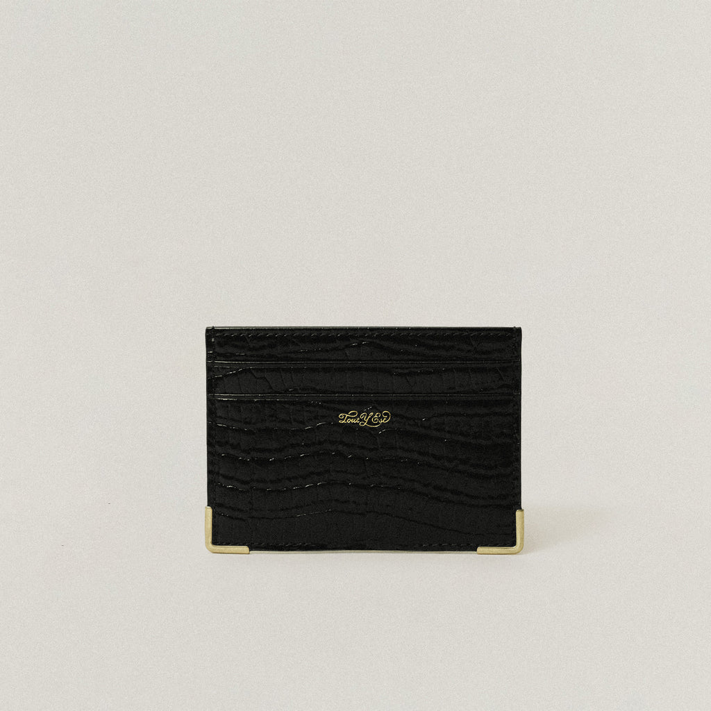 PORTE CARTES ANGLES CROCO BLACK