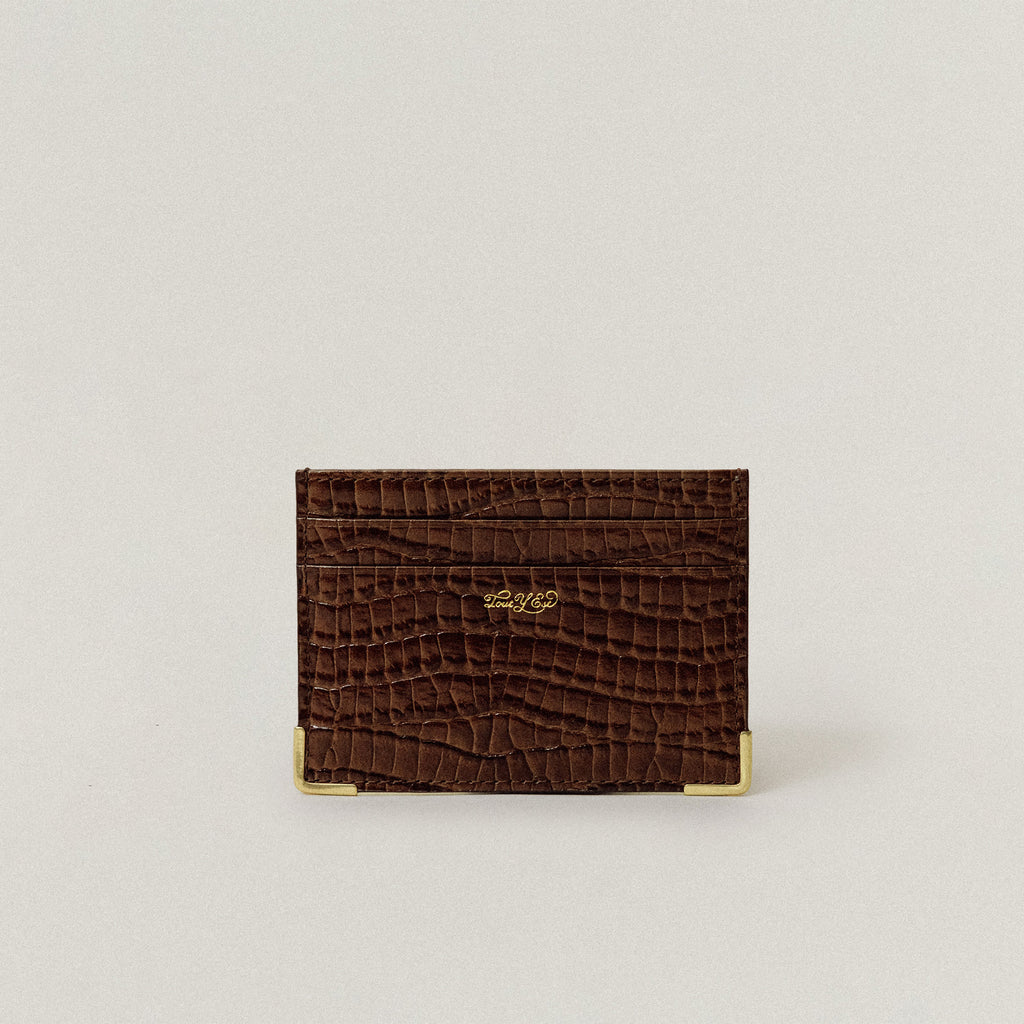 PORTE CARTES ANGLES CROCO BROWN